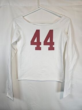 PacSun White Long-Sleeve Tee with Maroon '44' Graphic